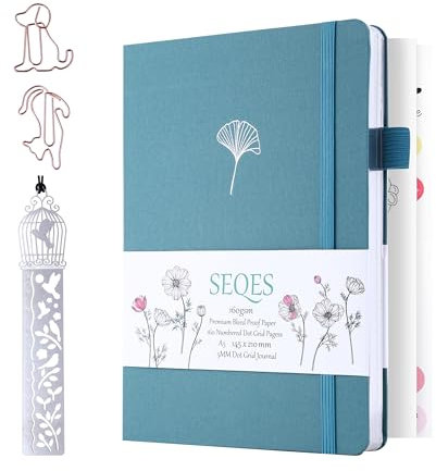 SeQeS Dotted Journal - A5 Dot Grid Notebook with pages number,160gsm Bleedproof Paper,Silver Edge.Bullet Journals, and journaling…