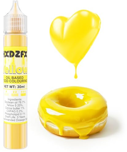 Yellow Oil Based Food Colouring - Concentrated Chocolate Colouring For Cream Cakes, Baked Cake Decoration, Chocolate, Candy, Icing, Ice Cream, Doughnuts, Biscuits - 30ml