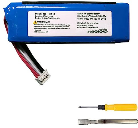 CAESEA 3.7 V 3000 mAh Battery with Large Capacity for JBL Flip 3, FLIP3 Grey Portable Bluetooth Speaker GSP872693, P763098 03