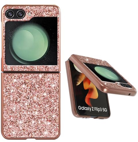 Compatible with Samsung Z Flip 7 FE Case Shockproof, Phone Case for Samsung Galaxy Z Flip 6 Glitter Sparkly Cover Silicone Cute Protective Cases Accessories Cover (Rose Gold)