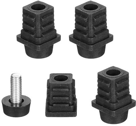 sourcing map 4 Set Leveling Feet, M6x16x16mm Plastic Adjustable Furniture Leg Leveling Square Tube Insert Screw-in Glide Levelers for Table Chair Furniture, Black