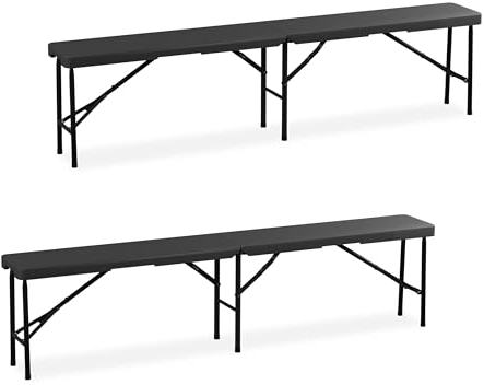 Relaxdays Banc Pliable, Lot de 2, Acier et Plastique, pour Jardin, terrasse, Camping, HLP : 43x180x25 cm, Gris