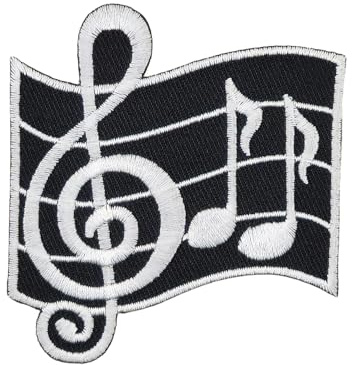 Notenschlüssel Musik Noten Aufnäher zum aufbügeln oder aufnähen Bügelbild Bügelpatch Aufbügler für Kleidung gestickter Bügelflicken Applikation Patch Größe 6,6 x 7,2 cm