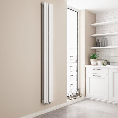 EMKE Ovalado Pequeño 1800x240 mm, Radiador de Diseño Estrecho Alto Doble Tubo Vertical Conexión Central Calefacción Blanco 678 W