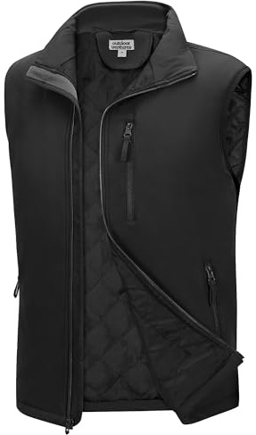 Outdoor Ventures Men's Softshell Puffer Gilet Quilted Outerwear Gilet | Windproof, Waterproof, Warm, 4 Pockets, 4-Way Stretch, Stain Repellent, for Cycling Golf Running Travel Work Casual