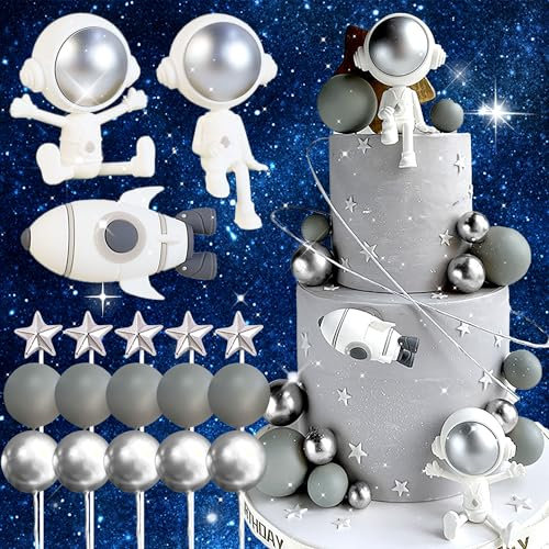 JeVenis Space Cake Toppers Astronaut Rakete Sterne Kuchendekorationen für Geburtstagsparty Supplies Babyparty
