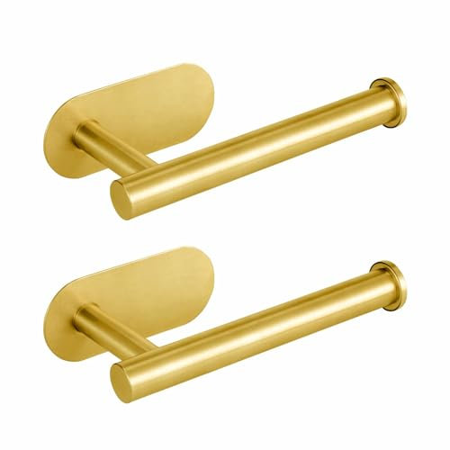 Eolax Selbstklebender Toilettenpapierhalter, Hochwertiger Klopapierhalter aus SUS304-Edelstahl für Badezimmer, Küche, Toilette, ohne Bohren, Wandmontierter Papiertuchhalter 2er-Pack (Gold)
