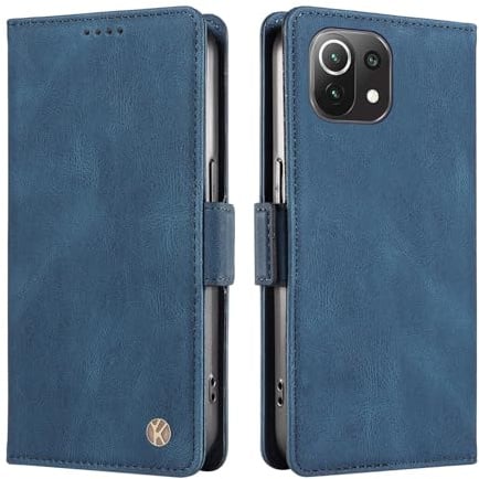 ILING Cover per Xiaomi 11 Lite 5G NE/Xiaomi Mi 11 Lite, Custodia a Premium Pelle PU Portafoglio Caso, Ultra Sottile Antiurto Flip Cover con Slot per Scheda/Supporto/RFID Blocking (Blu)
