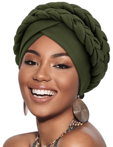 DRESHOW Afrikanischer Damen Turban Doppelt Geflecht Kopfbedeckung Kopftücher Chemo Kappe Vorgebunden Beanie Mütze Kopfwickel Schlafmütze