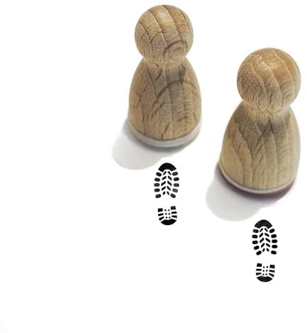 Stemplino® Stempel Motiv: 2er Set Schuhabdruck Wichtel - 2 Stempel linker und rechter Fuß - individuell platzierbare Holzstempel für Wichtelschuh - Wichtelzubehör Spuren (12mm) F85+F86