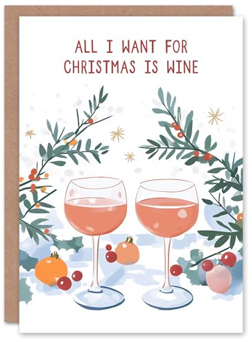 Artery8 Holly Baubles Glasses All I Want Wine Lover Blank For Him Or Her Art Christmas Card