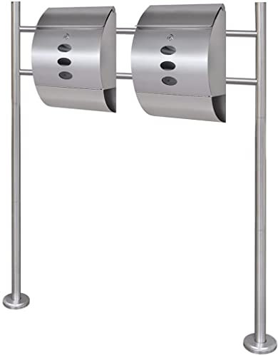 Maison & jardin, décoration, boîtes postales, double boîte aux lettres sur pied en acier inoxydable