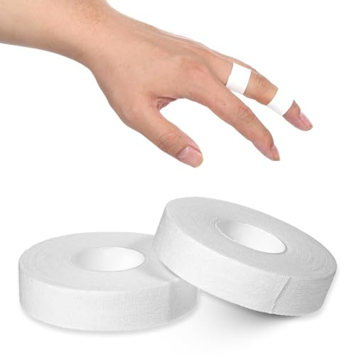 0.6'' x 32.8 feet Athletic Tape for Fingers Toes Hands 2 Rolls Finger Tape Sweat-Proof Sports Cotton Tapes for Rock Climbing Volleyball Tapes Football (White)