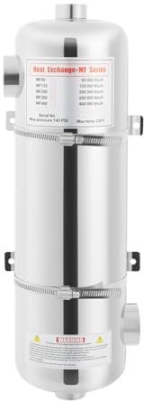 Intercambiador de calor para piscina, 60 kW de acero inoxidable, 250 l/min, flujo de agua de piscina de 30 l/min, flujo de agua caliente de 30 l/min, 480 x 130 mm (L*Φ), calentador de piscina para