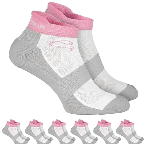 Black Snake 6 Paar Sport Sneaker Socken für Damen & Herren - Low-Cut, gepolstert, atmungsaktiv, mit Kompression - für Training, Fitness & Alltag Weiß/Rosa - 35/38