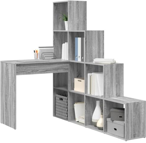 vidaXL Sonoma Grey L-Shaped Corner Desk (40 x 59) Scratch Resistant with Plenty of Storage Space Ideal for your Home Office Easy to Clean and Modern Design