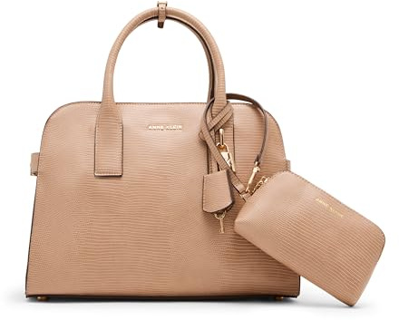 Anne Klein Damen Small Curved Satchel with Convertible Strap Mocca