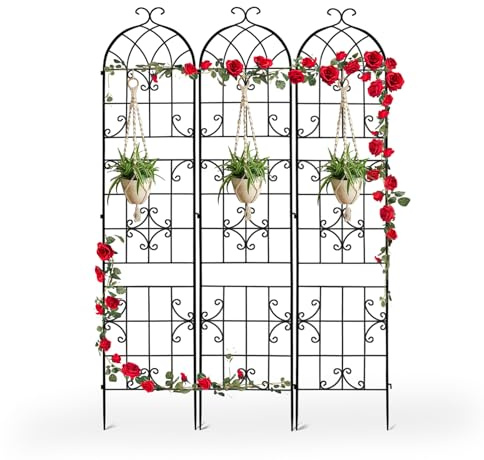 unho Rankhilfe Metall, 3er Set, rostfreies Metallspalier für Gartenblumen, Rankgitter für Rosen, Gurkenstütze, Kletterhilfe, Pflanzengitter, 148 x 220 cm
