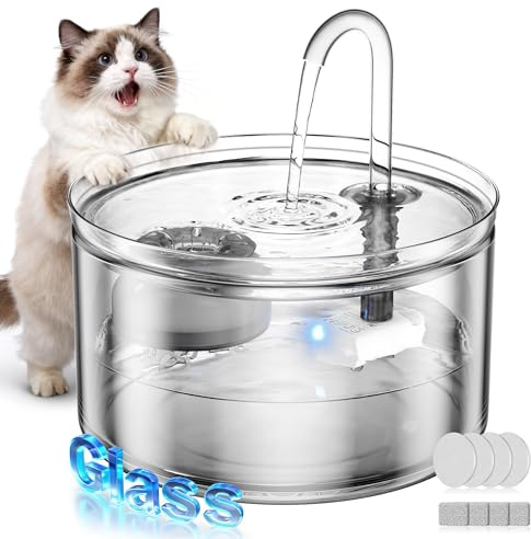LuvMypett Fontaine à eau automatique pour chat, 2,2 L, entièrement en verre avec pompe d'arrêt automatique ultra silencieuse, distributeur d'eau facile à nettoyer pour chats, chatons, petits chiens