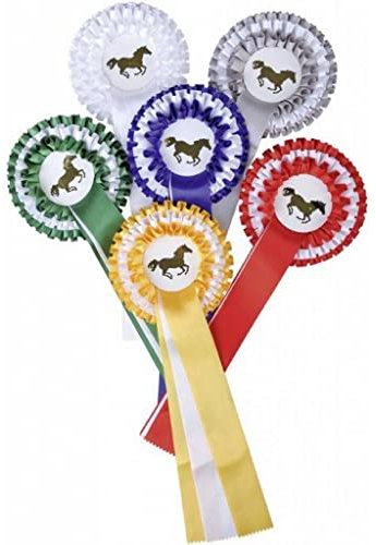 HKM 6249 Turnierschleife Dreifachrosette Siegerschleife Wettkampfschleife 3-Fach, Rot/Weiß