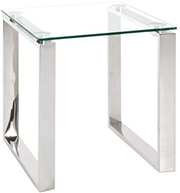 HAKU Möbel Table d'appoint Acier INOX, INOX, Verre trempé 8 mm - Dim.: L 42 cm x H 45 cm x P 42 cm, Style: Modern