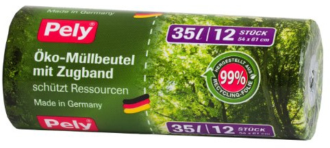 pely 8609 Öko-Müllbeutel mit Zugband, 35 Liter, 12 Stück