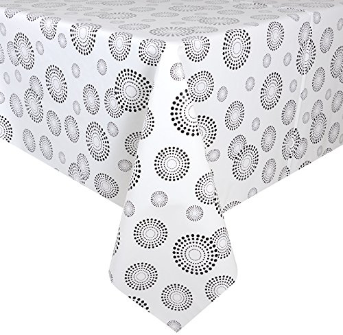 Micro-Pro White/Black Spirals Wipe Clean PVC Vinyl Tablecloth Cover Protector 140x240cm