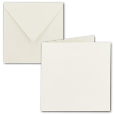 25x Quadratisches Falt-Karten-Set - 15 x 15 cm - mit Brief-Umschlägen - Naturweiss - Nassklebung - für Grußkarten, Einladungen & mehr