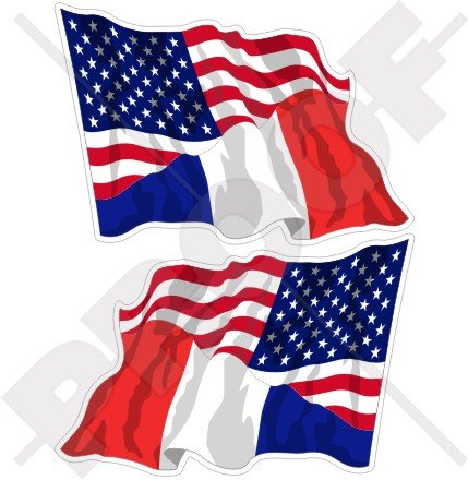Lot de 2 autocollants en vinyle pour pare-chocs Motif drapeau américain et français 75 mm