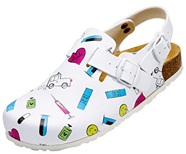 CLINIC DRESS Clog - Clogs Damen bunt weiß Motiv. Schuhe für Krankenschwestern, Ärzte oder Pflegekräfte bunt, Krankenhaus 38