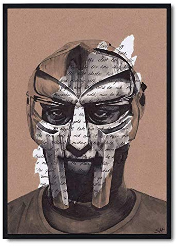 MF DOOM Portrait Drawing with Accordian Lyrics - signed Giclée art print Kunstdruck A5 A4 A3 size artwork