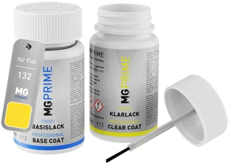 MG PRIME Autolack Lackstift für Fiat 132 Rosso Scilla Metallic + Klarlack | Scilla Rot Metallic, Set aus Basislack + Klarlack, Lackfläschchen mit Pinsel, je 50ml