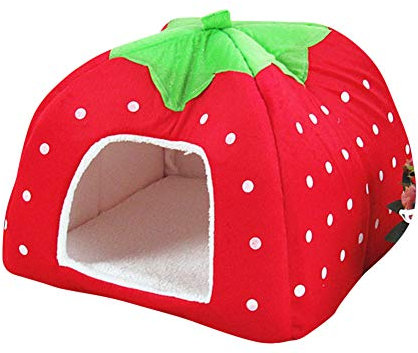 GUOCU Rote Erdbeere Haustierhaus Luxuriöses Weich Schlafsack Hundehütte Katzenhöhle Hund Katze Haus für Kleine Hunde und Katzen Rot XL