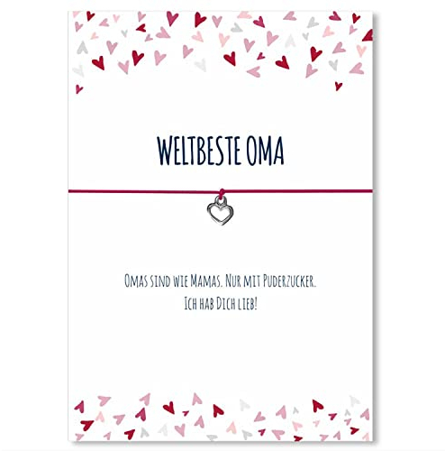 Glücksschmiedin - kleines Geschenk für Schwester, Mutter, Oma, Freundin, Freundschaftsarmband mit Herz Anhänger und Grußkarte, handgefertigt (Oma (pink))