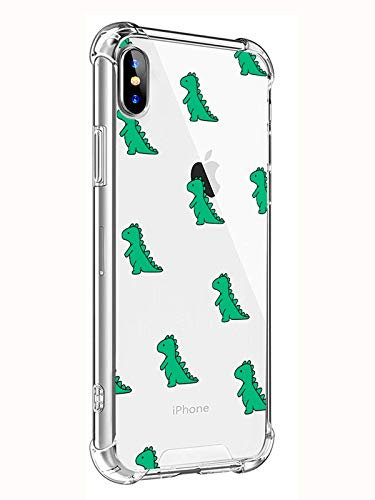 MAYCARI Cute Dinosaur Case Clear for iPhone XR, Cartoon Animal Design Transparent Shockproof Hard PC Back + Soft TPU Bumper Scratch-Resistant Cover for Boys&Girls