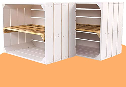Vintage Möbel 24 GmbH 2 Neue weiße Holzkisten mit geflammten Mittelbrett 50cm x 40cm x 30cm Schuhregal Weinkisten Wandregal Holzkisten Regal aus Holz Ablage DIY Dekoration
