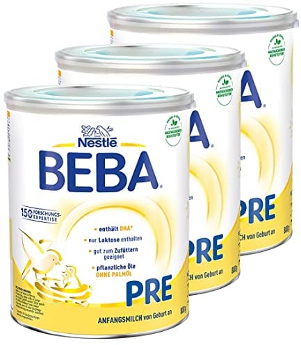 BEBA PRE Anfangsmilch von Geburt an, Babynahrung , nur Laktose, ohne Palmöl, 3er Pack (3 x 800g)