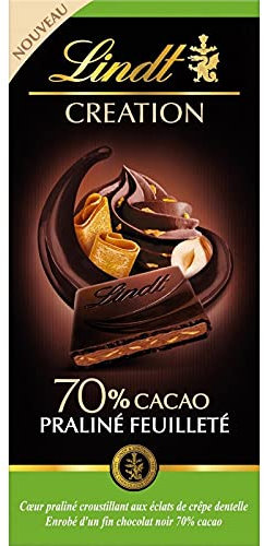 LINDT - Création Noir 70% Praliné Feuilleté 145G - Lot De 4