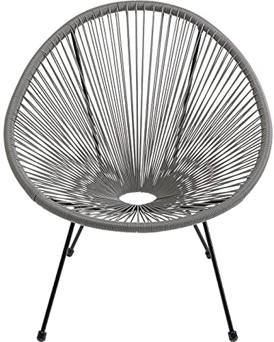 Kare Design Sessel Acapulco, Grau, Indoor und Outdoor Stuhl im Retro-Design, Gartenstuhl, Relaxsessel für Balkon, Garten, Terrasse, Schwarzes Stahlgestell, 85x73x78 cm (H/B/T)