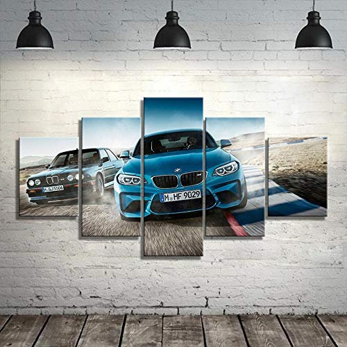 BAIOKAISHUII Affiche imprimée sur Toile décor à la Maison 5 pièces HD BMW M3 Bleu Sport Voiture peintures Mur Art Photos Salon modulaire-sans Cadre