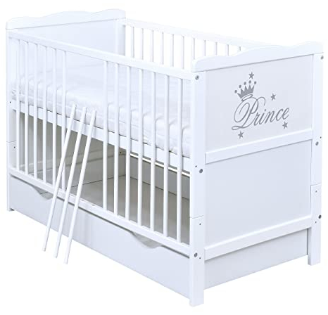 Baby Delux Babybett Kinderbett umbaubar Juniorbett Prince 120x60 Weiß mit Schublade
