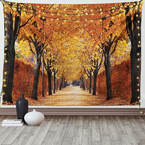 ABAKUHAUS Herbst Wandteppich, Bahn im Wald aus Weiches Mikrofaser Stoff Waschbar ohne Verblassen Digitaldruck, 150 x 110 cm, Orange Braun