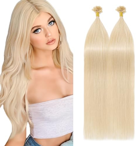 Silk-co U Tip Pre Bonded Hair Extensions Strands Keratin Nail Tip Straight Human Hair Extensions U tip Real Remy Hair 100 Strands Keratin Nail Til 22-100g #60 Platinum Blonde