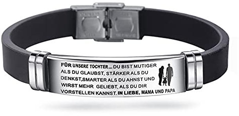 HAYOUWAY Einstellbar Armbänder Silikonarmband Silikon Edelstahl Armband Geburtstagsgeschenk Abschlussfeier Geschenk für Sohn Tochter Herren Damen (Für unsere Tochter)
