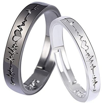 Milageto 2Pcs Cadeau Couple Bague Homme, Bague Femme Bague Homme, Bague de Promesse Couple Alliance Mariage pour Couple, Bague Reglable Femme
