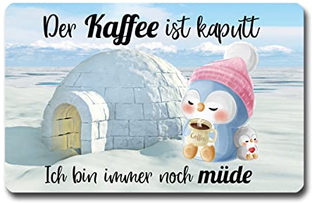 TRIOSK Kühlschrankmagnet stark Pinguin Magnet Sprüche lustig Poesie mit Spruch Kaffee Kaputt Schlafmütze Geschenk für Pinguinliebhaber Kaffeefans