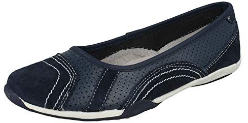 Ladies Down to Earth Flat Ballerina Shoes - Navy/White Leather - UK Size 5 - EU Size 38 - US Size 7