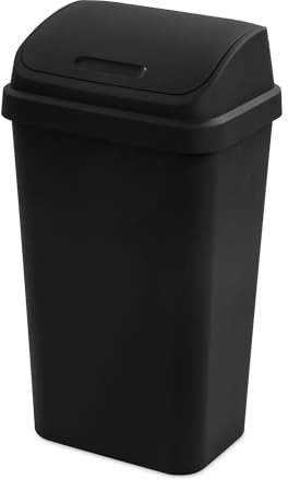 Sterilite 8-Pack Swing Top Wastebasket, Sleek Square Profile Trash Can, 13 Gallon, Black - Modern Garbage Bin for Kitchen, Bathroom, Garage and Workspace, Fits 13 Gal Liners