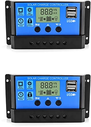 QWORK® 2PCS Contrôleur de Charge Solaire, Régulateur Intelligent de Panneau Solaire 30 A 12 V/24 V avec 5V Double Port USB Affichage LCD