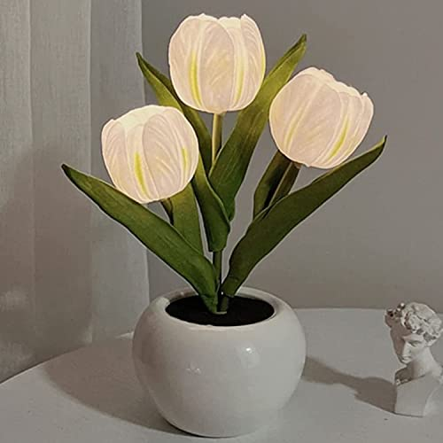 Tulpe Tischlampe mit Keramikvase Simulation Tulpe LED Schreibtischlampe mit Batterie, Tischlampe Ornamente für Zuhause Wohnzimmer Hochzeit Geschenkidee